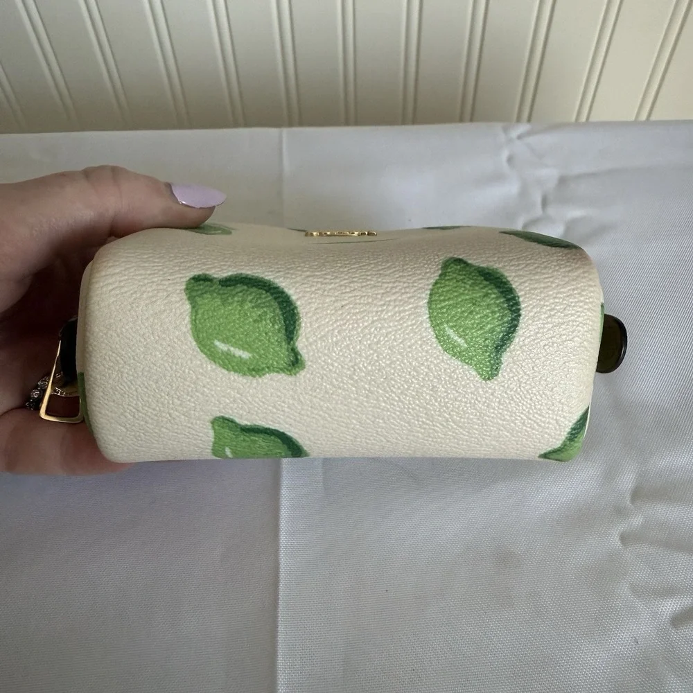 Coach Mini Coated Canvas Zip Around Coin Makeup Cosmetic Pouch Bag Lime Green